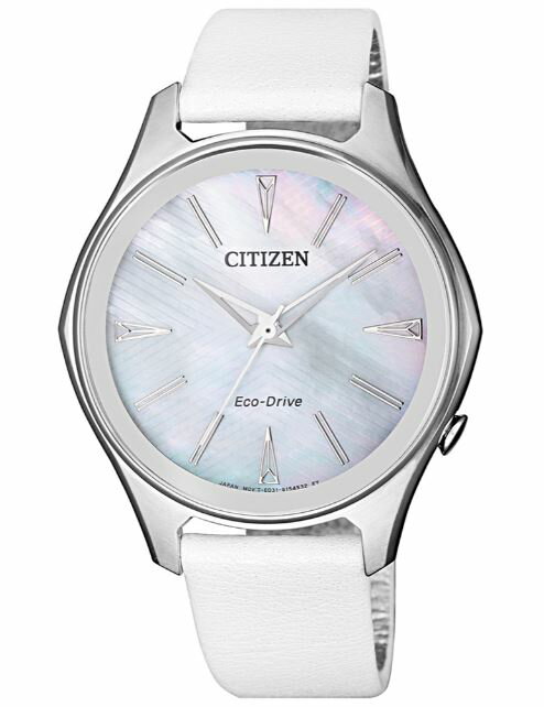 CITIZEN 星辰錶 EM0597-12D 幾何線條俐落光動能時尚腕錶/銀+白 37mm