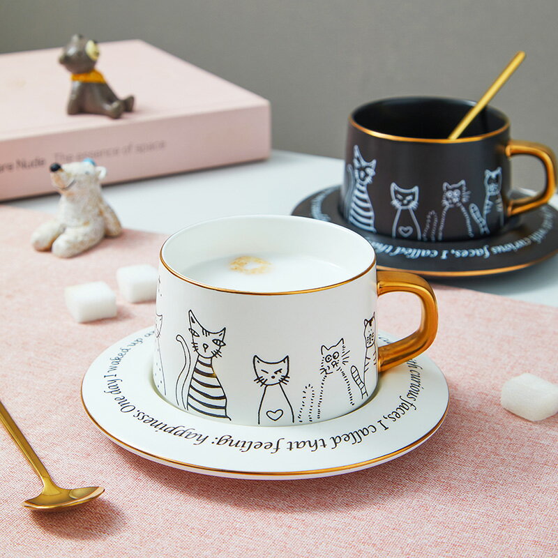 輕奢咖啡杯小精致下午茶杯碟套裝ins風簡約情侶創意北歐貓陶瓷