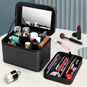 化妝收納包收納箱 化妝箱多功能大容量簡約便攜雙層手提化妝包網紅化妝品收納盒帶鏡