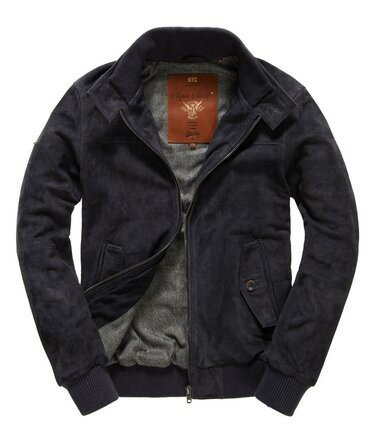 跩狗嚴選 極度乾燥 Superdry Harrington 深藍 麂皮 哈靈頓夾克 合身版型 復古風格 真皮皮衣 外套 羊毛內襯 羅紋縮口