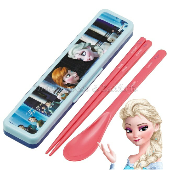 日本 Disney 冰雪奇緣 FROZEN 安娜/艾莎 Anna Elsa 環保餐具組 《 筷子/湯匙 一組 附收納盒 》 ★ 日本製 ★ Zakka'fe