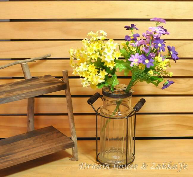 Zakka鄉村風仿舊雙耳鐵藝玻璃花瓶/花器《復古作舊》★實用漂亮★