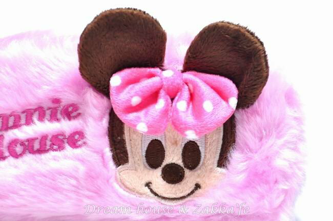 日本正版 Disney 迪士尼 米妮 Minnie 萬用收納包/化妝包/筆套 《 粉色長毛 》★ 超可愛 ★