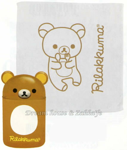 日本 San-X 拉拉熊 Rilakkuma 純棉 手帕/毛巾/方巾 《 附同系列收納罐 》 ★ 日本原裝進口 ★