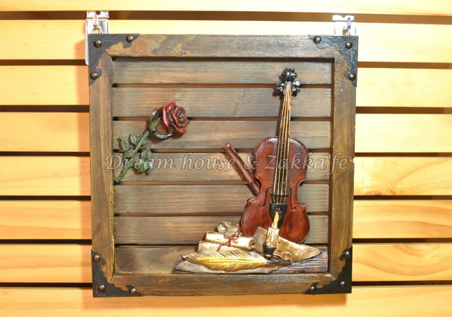 復古仿舊 鄉村風 原木製 掛畫 《 提琴玫瑰 》★ 質感很棒 ★ Zakka'fe ★