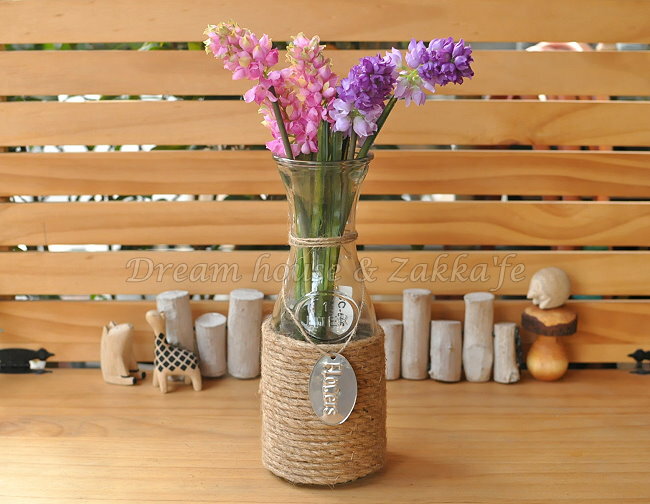 鄉村風Zakka 復古仿舊 麻繩玻璃 花瓶/花器/置物瓶 ★復古漂亮又實用★ Zakka'fe