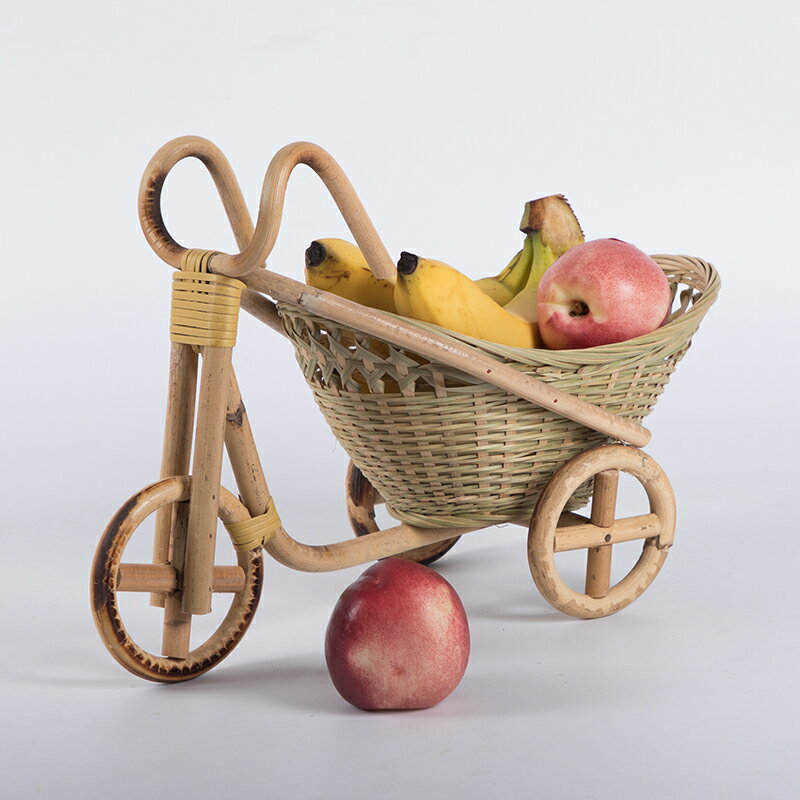 手工竹編制品水果籃 收納筐茶點零食盤 家用三輪車創意托盤小擺件