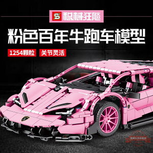 S牌SY8609粉色百年牛1:4遙控賽車模型拼插積木兒童益智拼裝玩具車