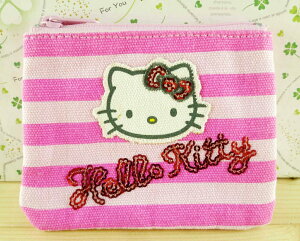 【震撼精品百貨】Hello Kitty 凱蒂貓-拉鍊零錢包-粉條紋 震撼日式精品百貨