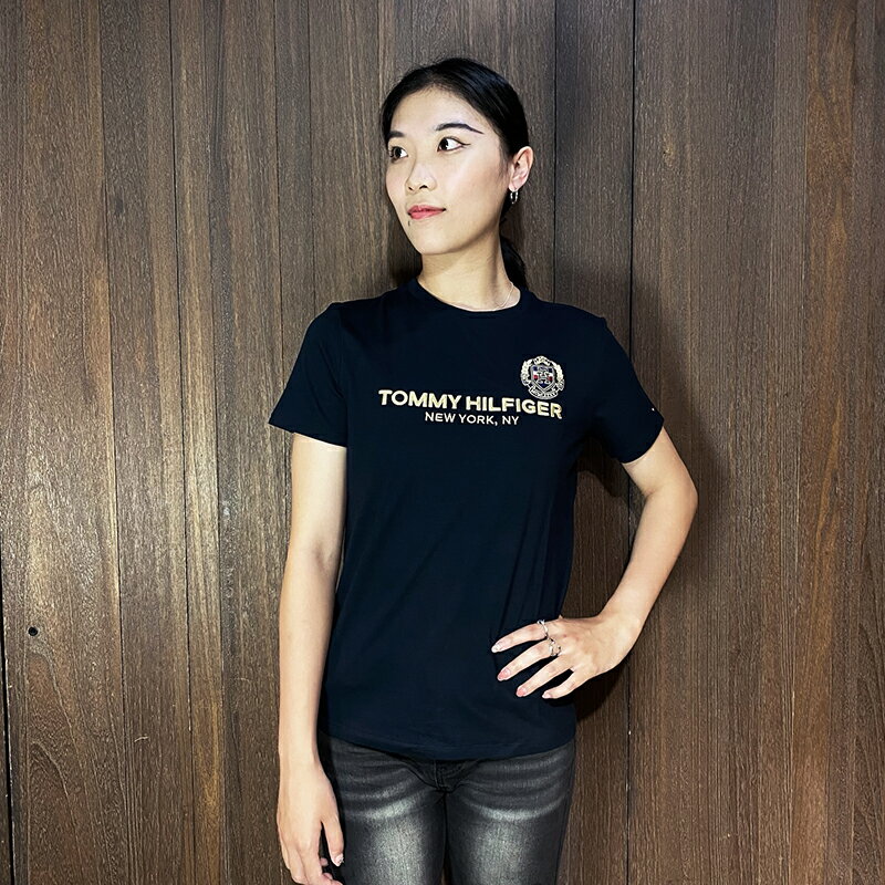 美國百分百【全新真品】Tommy Hilfiger 短袖 棉質 T恤 青年版 TH 上衣 logo 短T 深藍 CV37