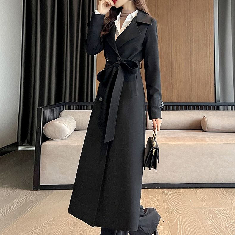 秋季新款黑色風衣女中長款氣質高級感修身顯瘦外套517