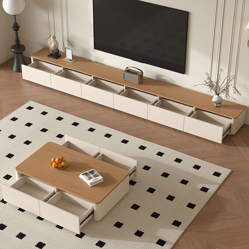 伊陽實木電視柜茶幾組合小戶型簡約現代收納儲物柜落地日系原木色 h7222