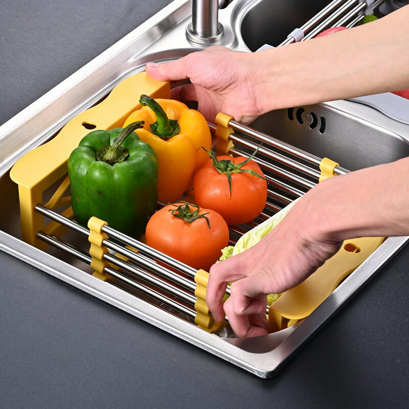 家用不銹鋼伸縮瀝水架 廚房水槽水果蔬菜瀝水籃收納置物架碗架