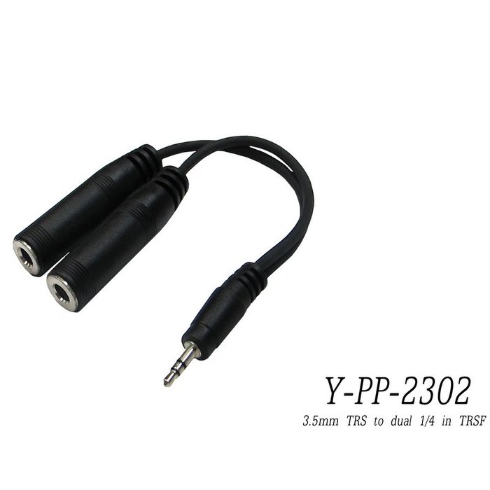 臺製 Stander Y-PP-2302 3.5mm 立體聲公頭轉 兩個 6.3mm 母頭音源訊號分接線【唐尼樂器】