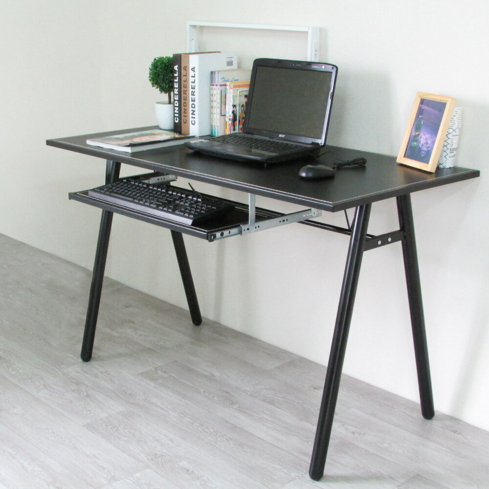 電腦桌 辦公桌 書桌【DCA009+K】環保粗管120公分加鍵盤架-仿馬鞍A型大桌面工作桌 Amos 台灣製造