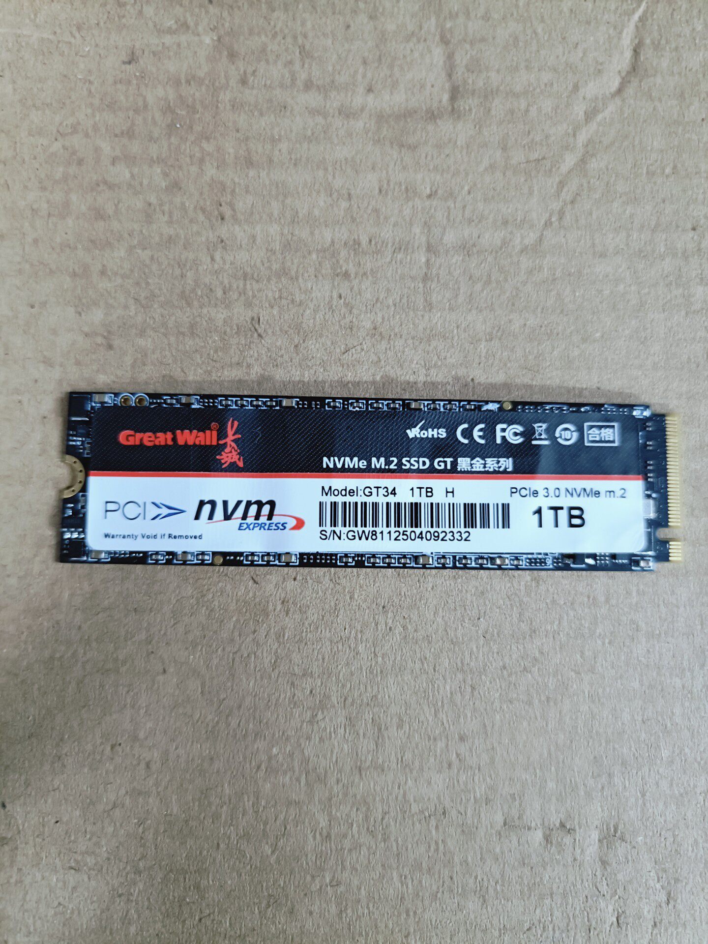 長城GT34 1TB M.2 NVMe固態硬碟 PCIe 3.0 高速讀寫 健康度93% 2280規格 遊戲 SSD 電腦升級