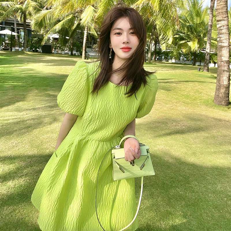 小禮服高階感日常法式泡泡袖初戀蓬蓬連衣裙女2022流蘇感氣質裙子