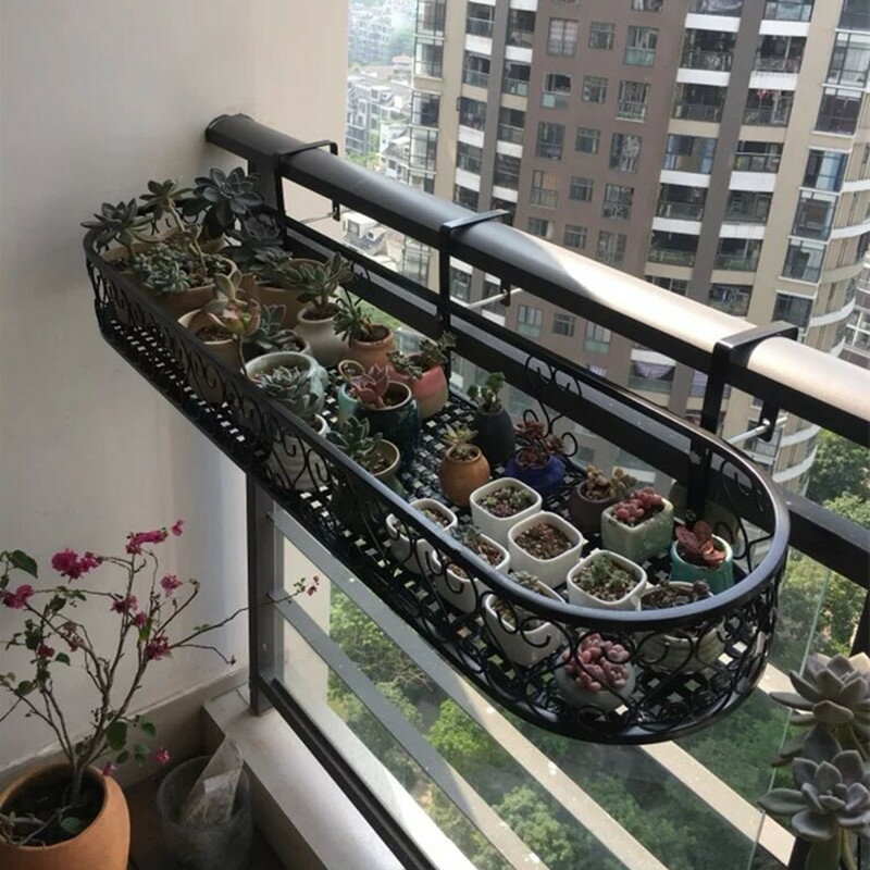 鐵藝圓邊陽臺多肉懸掛花架欄桿護欄掛式花盆架子戶外植物綠蘿花籃