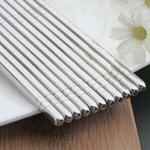 不銹鋼筷子5雙家用單人裝餐具筷子套裝防滑金屬韓國長鐵快子合金