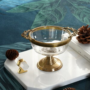 費靈家居印度進口歐式風格銅邊玻璃裝飾糖果碗復古輕奢桌面收納碗