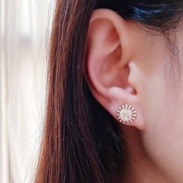 現貨專區｜沉穩之花亮鑽銀針耳環-亮白(hdes42-W)｜送禮精選店家★Reyna jewelry 女王飾品