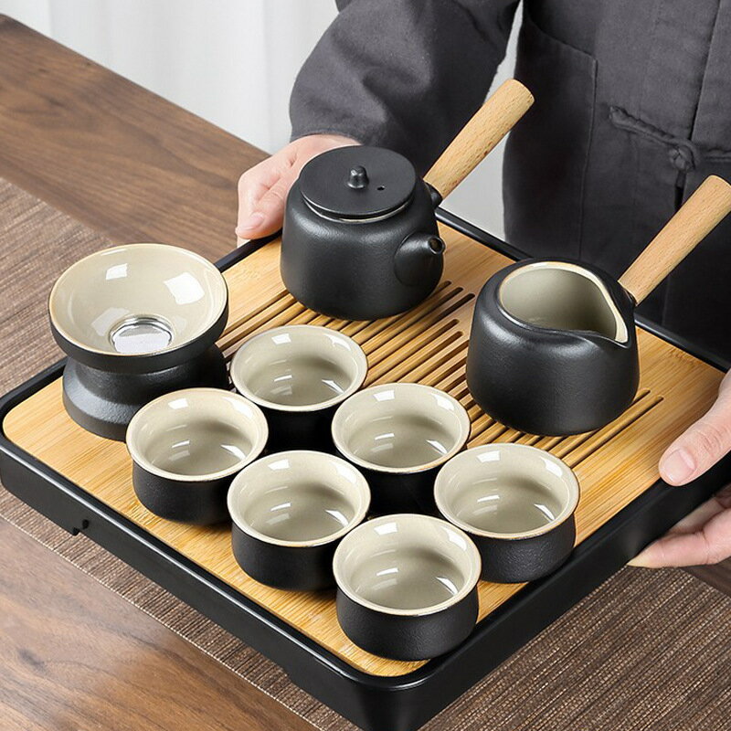 茶盤 黑陶日式茶具套裝家用客廳功夫茶具辦公室整套茶盤
