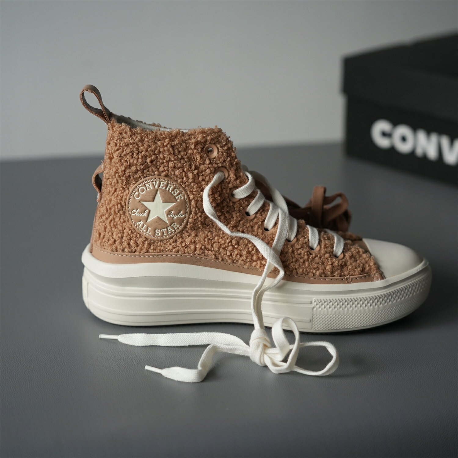 CONVERSE匡威All Star Move 卡其色搖粒絨雲朵厚底增高鞋A04259c