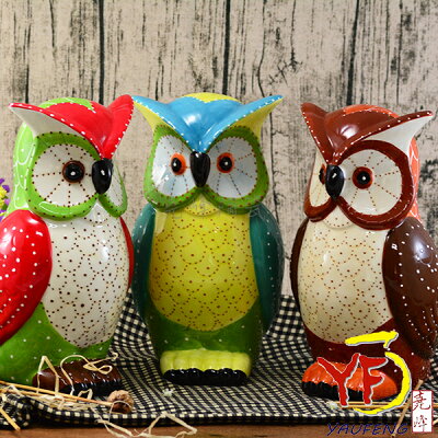 ★堯峰陶瓷★手繪貓頭鷹10吋陶瓷公仔 擺飾品 單入