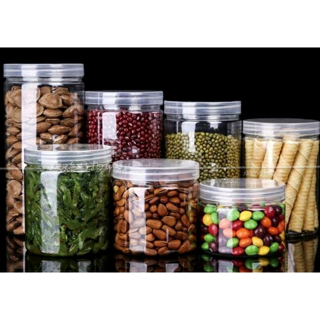 食品密封罐 透明罐 食品罐 透明 餅乾罐 塑料罐 PET 包裝 儲物罐 保鮮罐 分裝 咖啡罐 包裝 銀蓋 鋁蓋 小 罐子 1
