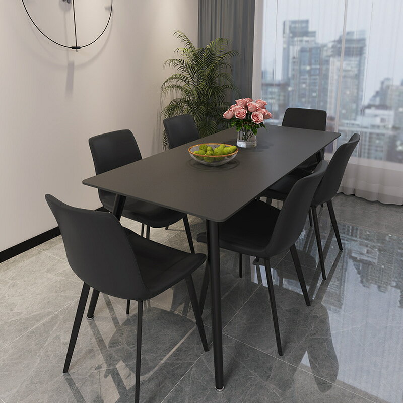 【免運】美雅閣| 巖板餐桌小戶型家用現代簡約輕奢黑色極簡歺餐桌椅組合德利豐桌子