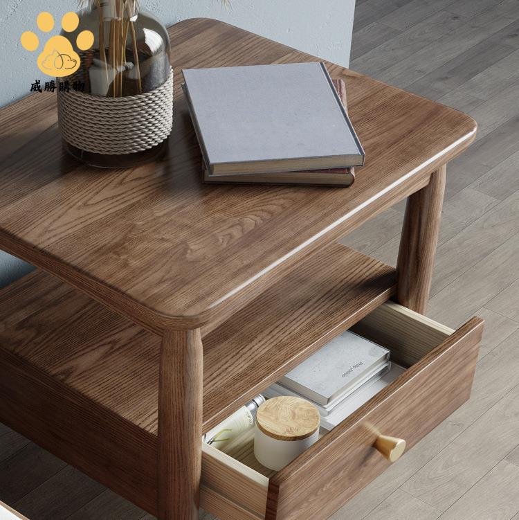 免運 可開發票!全實木 北歐輕奢白蠟木 簡約床頭櫃 胡桃色儲物收納櫃 邊櫃 木 蠟油家具WW927