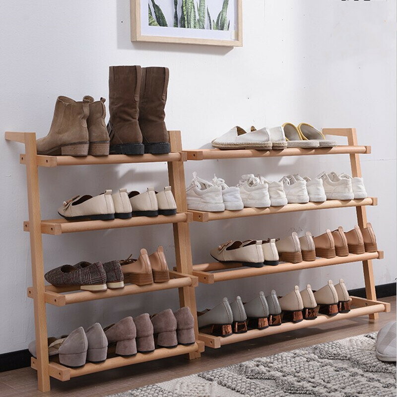 『 Tour wood』北歐鞋架簡易家用小窄爆款櫸木多層創意簡約實木收納門口日式鞋架