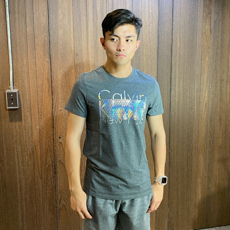 美國百分百【全新真品】 Calvin Klein T恤 CK 短袖 T-shirt 短T 大logo 灰色 AJ30