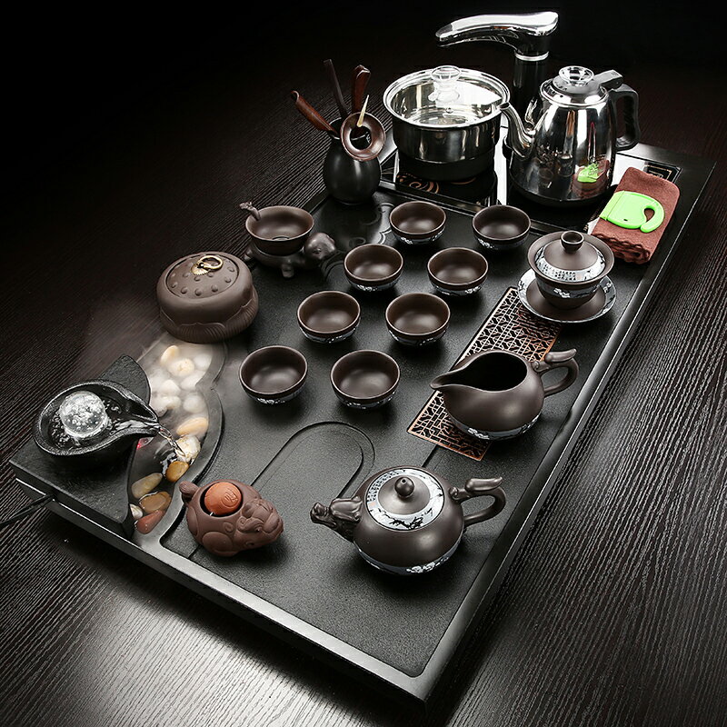 烏金石茶盤套裝整套茶具家用現代霧化流水石茶臺大號紫砂陶瓷一體