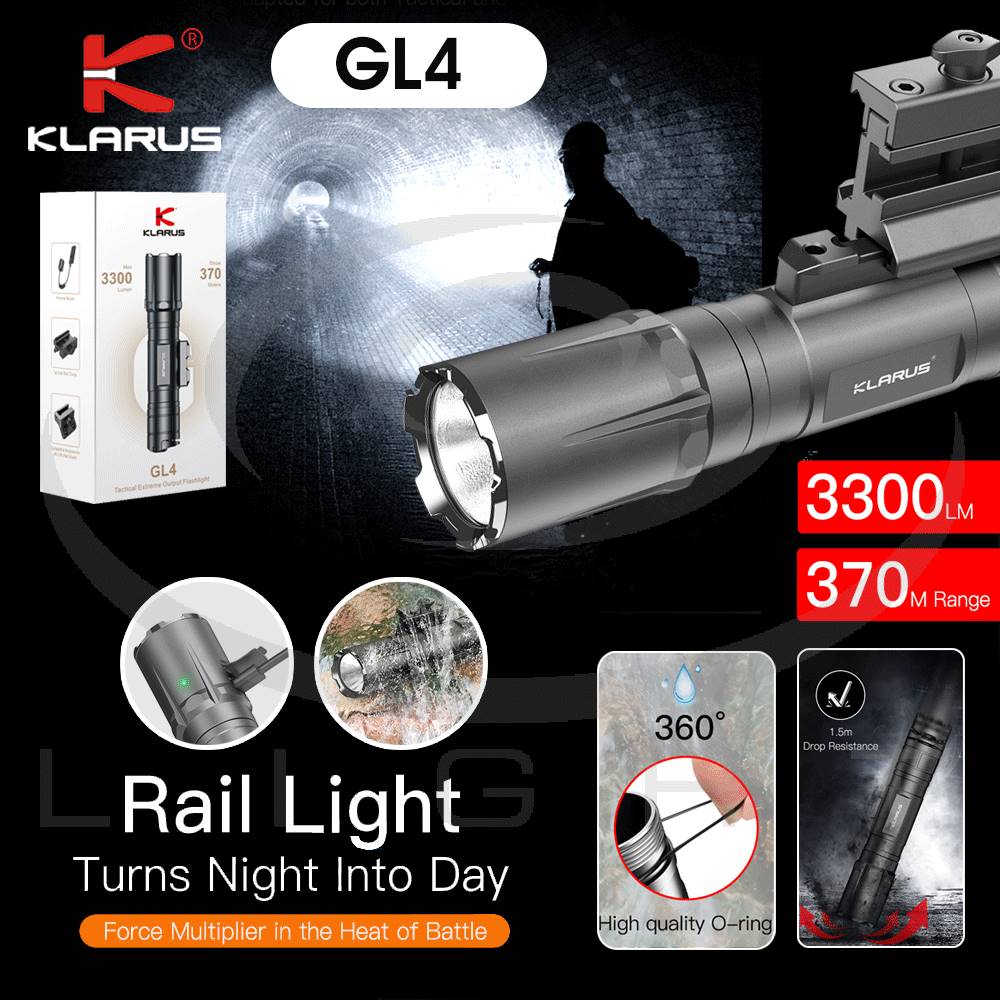 【錸特光電】KLARUS GL4 3300流明 370米射程 高亮 爆閃 戰術導軌燈 USB-C充電 鼠尾 線控 1913
