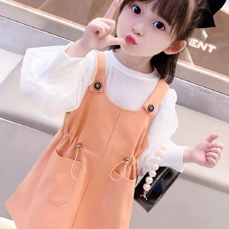 兒童洋裝 百搭女寶寶背帶裙 兒童洋氣連身裙 小童韓版公主裙 女童春裝連衣裙 女孩洋裝 女生連身裙【不二雜貨】