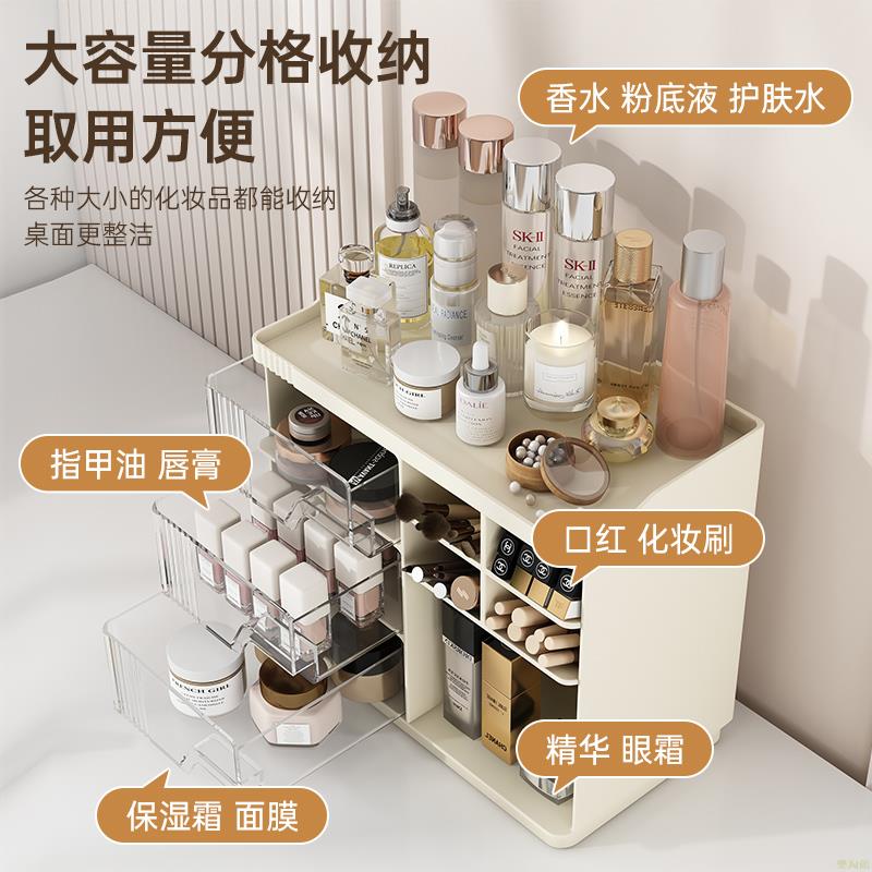 桌面化妝品收納盒防塵抽屜式口紅面膜整理架梳妝桌上護膚品置物架