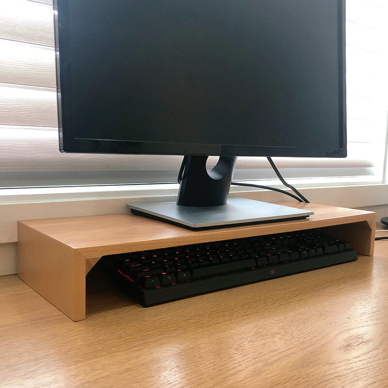 實木顯示器增高架桌面電腦置物架辦公收納電視墊高底座胡桃木
