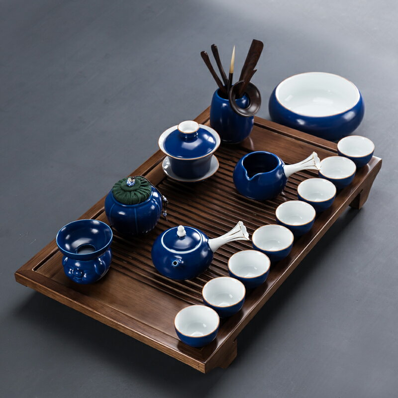中國紅陶瓷功夫茶具套裝家用茶盤簡約整套茶杯茶盞茶壺蓋碗泡茶器