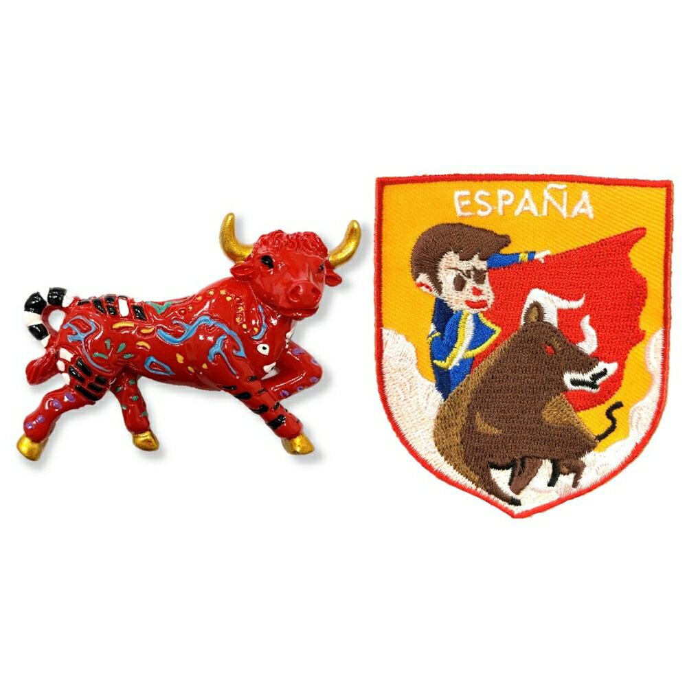 西班牙紅色鬥牛可愛磁鐵+西班牙 鬥牛士 ESPANA袖標【2件組】旅遊磁鐵 外國地標磁鐵 可愛磁鐵 冰箱貼 療癒磁鐵 生活家居磁鐵