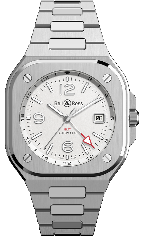 Bell & Ross 柏萊士 BR 05 GMT系列時尚機械錶(BR05G-SI-ST/SST)-41mm-白面鋼帶【刷卡回饋 分期0利率】【APP下單22%點數回饋】