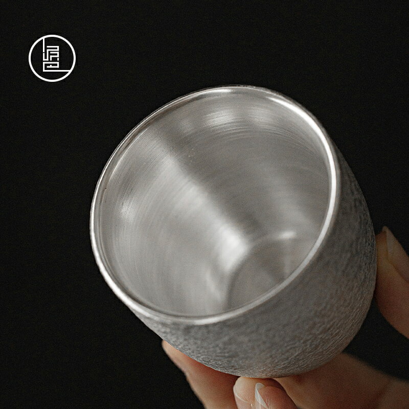 泥巴人 品聞杯純銀銀茶杯 陶瓷主人杯純手工銀杯子小茶杯品茗杯