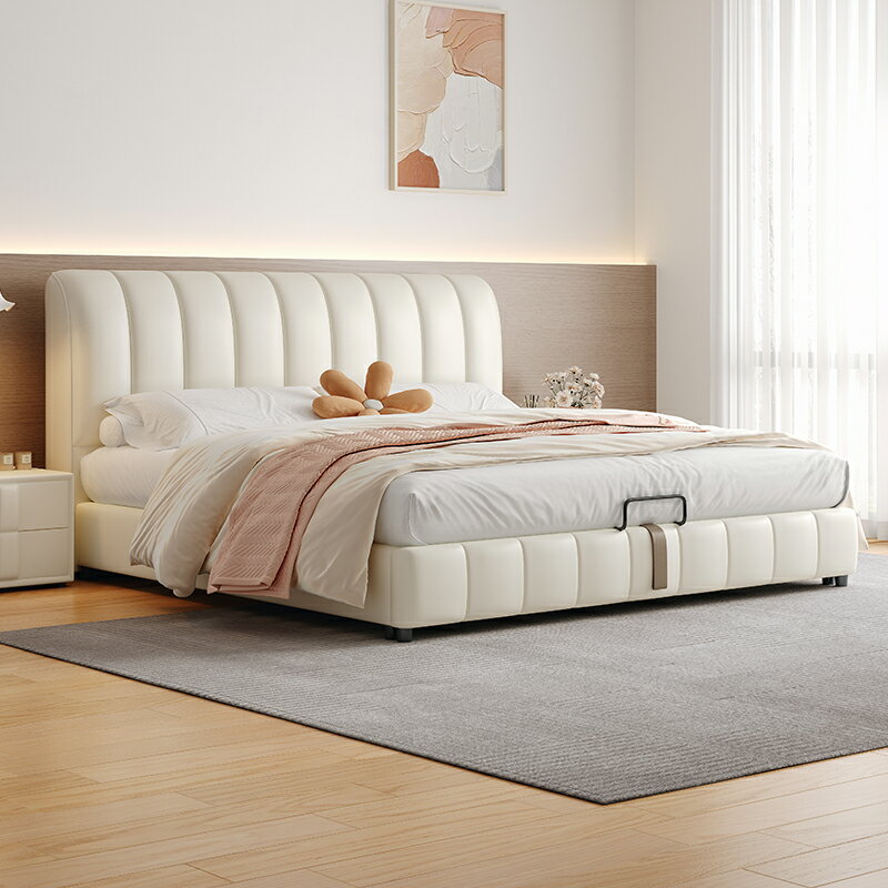奶油風現代簡約布藝床輕奢主臥雙人床科技布床1.5米1.8網紅軟包床