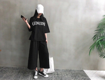 運動套裝短袖T恤兩件套特大碼女字母寬松闊腿褲休閒夏新款