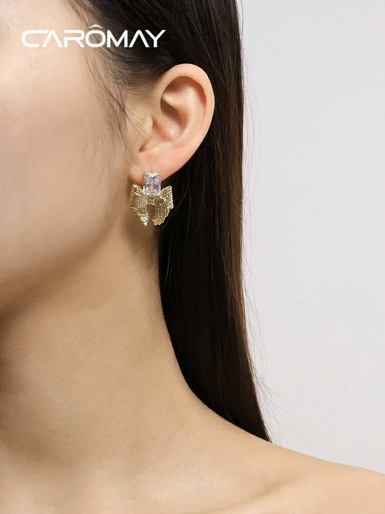 CAROMAY璀璨蝴蝶結耳釘女925銀針耳骨釘小眾設計感高級耳環耳飾潮
