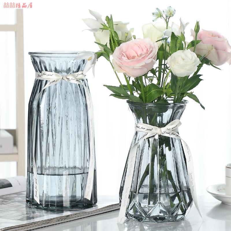 【二件套】大號簡約玻璃花瓶透明彩色水培植物富貴竹干花插花擺件