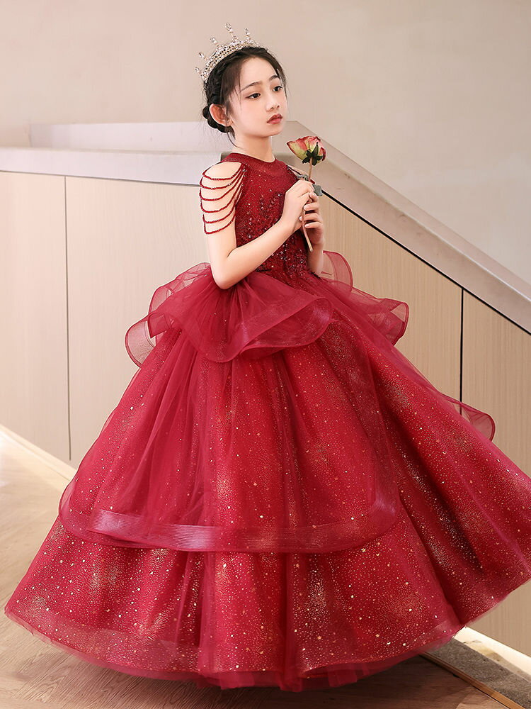 女童晚禮服夏季主持人輕奢小眾高階公主裙兒童生日鋼琴演奏演出服