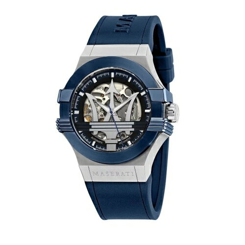 送禮首選★MASERATI 瑪莎拉蒂 經典藍色矽膠鏤空機械腕錶42mm/R8821108035 附提袋【全館滿額折價★APP下單點數4倍送】線上購買享 實體門市同步服務