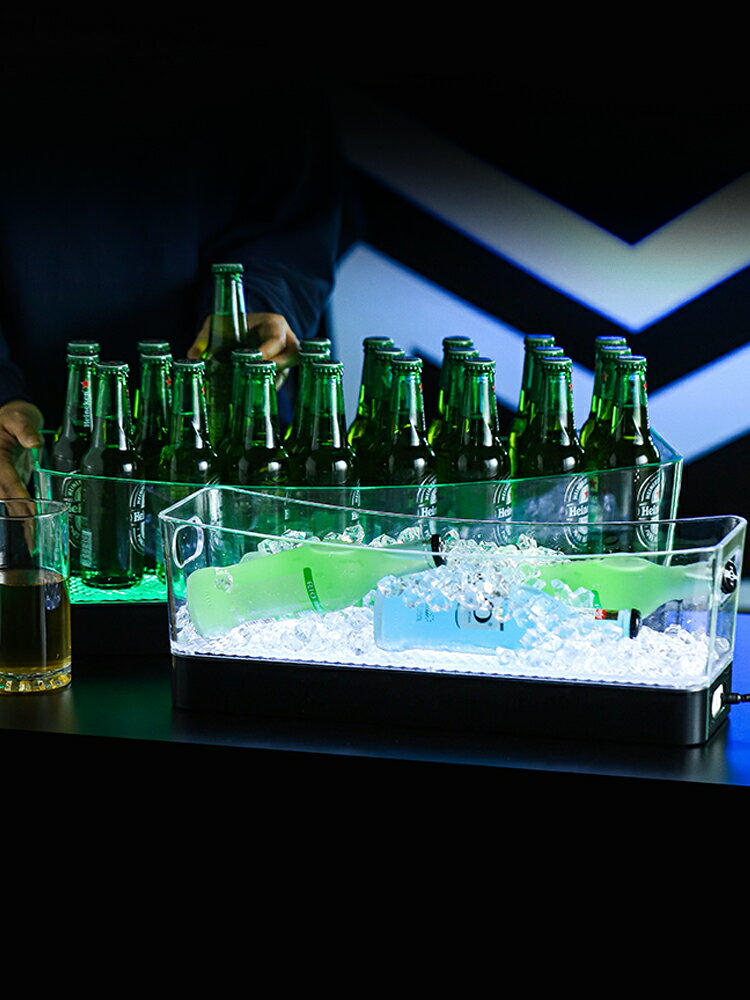 發光冰桶創意亞克力香檳桶紅酒桶酒吧KTV定制LED啤酒框元寶冰塊桶