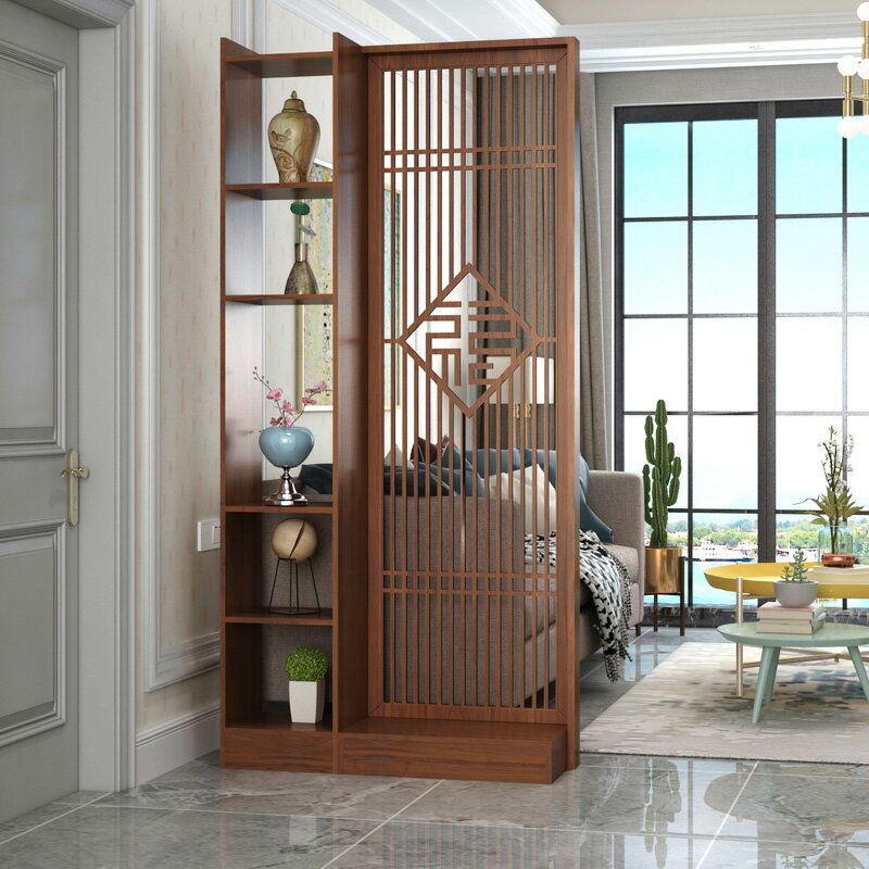 新中式 屏風 隔斷 客廳 簡約現代 鏤空 進門玄關 隔斷 裝飾木質 酒格 置物架